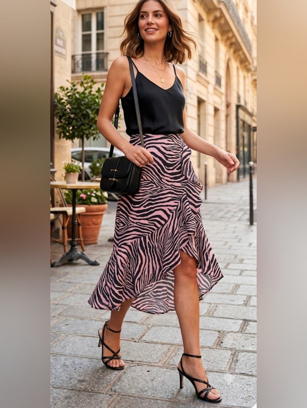 Loavies Pink & Black Zebra Ruffle Midi High Low Skirt Size XS
